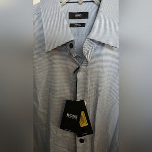 Hugo Boss Men's Striped Blue Long Sleeve Dress Shirt Size 17